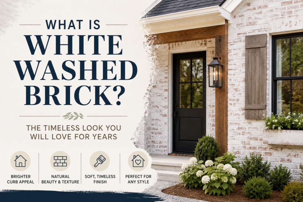 What is white washed brick – whitewashed brick home exterior showcasing a soft, timeless finish that preserves the natural texture and character of the brick.