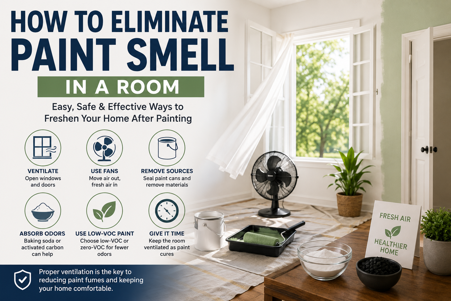 How to eliminate paint smell in a room using open windows, fresh airflow, and proper ventilation after interior painting.