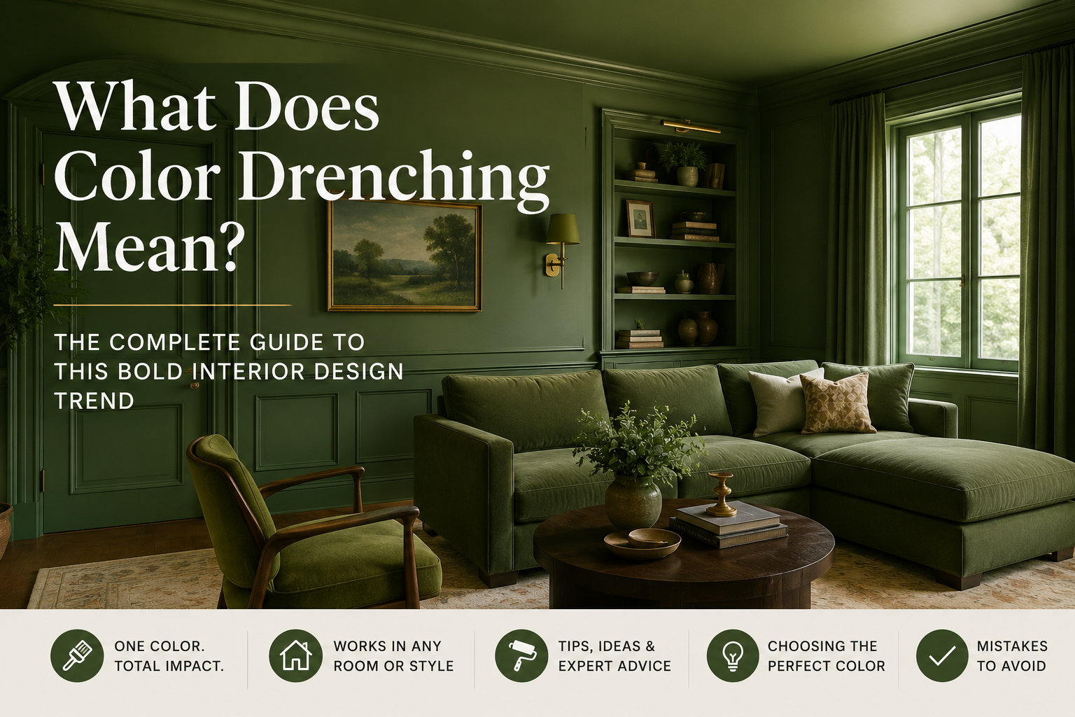 What does color drenching mean showing a room painted in one coordinated color across walls, trim, doors, and ceiling.